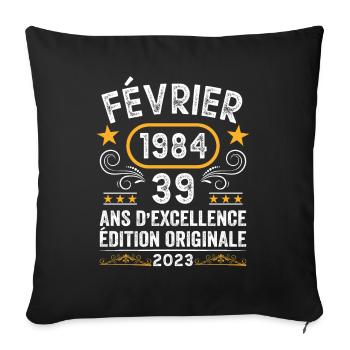 Anniversaire Vintage Idée Cadeau Février 1984 39 - Housse de coussin décorative 45 x 45 cm - noir - Devant