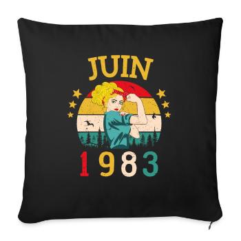 Juin 1983 Anniversaire Vintage Happy Birthday - Housse de coussin décorative 45 x 45 cm - noir - Devant