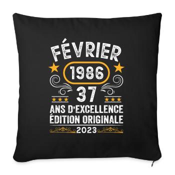 Anniversaire Vintage Idée Cadeau Février 1986 37 - Housse de coussin décorative 45 x 45 cm - noir - Devant