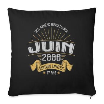 Juin 2006 17 Ans Anniversaire Vintage Idée Cadeau - Housse de coussin décorative 45 x 45 cm - noir - Devant