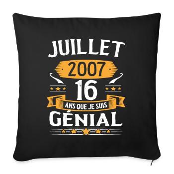July 2007 16 years that I am awesome gift - Sofa pillowcase 17,3'' x 17,3'' (45 x 45 cm) - black - Front
