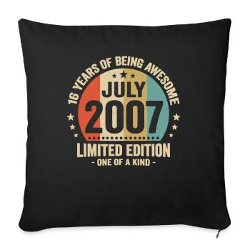 Juillet 2007 16 Ans Anniversaire Vintage Cadeau - Housse de coussin décorative 45 x 45 cm - noir - Devant