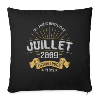 Juillet 2009 14 Ans Anniversaire Vintage Cadeau - Housse de coussin décorative 45 x 45 cm - noir - Devant