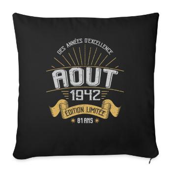Août 1942 81 Ans Anniversaire Vintage Cadeau - Housse de coussin décorative 45 x 45 cm - noir - Devant