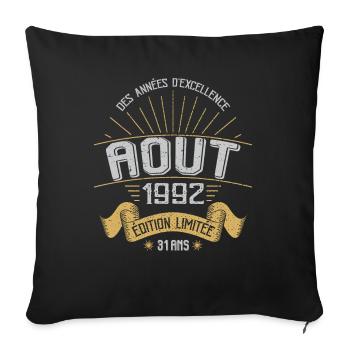Août 1992 31 Ans Anniversaire Vintage Cadeau - Housse de coussin décorative 45 x 45 cm - noir - Devant