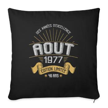 Août 1977 46 Ans Anniversaire Vintage Cadeau - Housse de coussin décorative 45 x 45 cm - noir - Devant