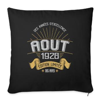 Août 1928 95 Ans Anniversaire Vintage Cadeau - Housse de coussin décorative 45 x 45 cm - noir - Devant