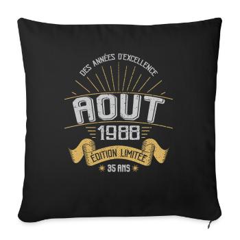 Août 1988 35 Ans Anniversaire Vintage Cadeau - Housse de coussin décorative 45 x 45 cm - noir - Devant