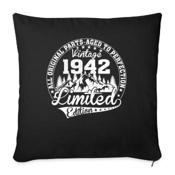 Born 1942 All original pieces retro gift - Sofa pillowcase 17,3'' x 17,3'' (45 x 45 cm) - black - Front