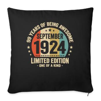 September 1924 99 years anniversary vintage gift - Sofa pillowcase 17,3'' x 17,3'' (45 x 45 cm) - black - Front