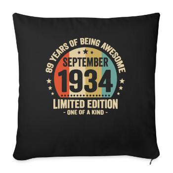 September 1934 89 years anniversary vintage gift - Sofa pillowcase 17,3'' x 17,3'' (45 x 45 cm) - black - Front