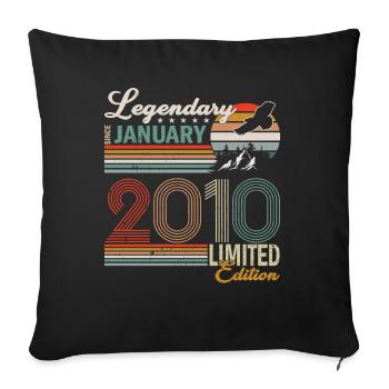 Sloth Legendary since January 2010 birthday - Sofa pillowcase 17,3'' x 17,3'' (45 x 45 cm) - black - Front