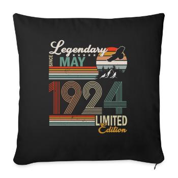 Sloth Birthday May 1924 Born 1924 - Sofa pillowcase 17,3'' x 17,3'' (45 x 45 cm) - black - Front