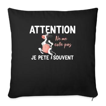 Humoristique "Attention, je pète souvent" - Housse de coussin décorative 45 x 45 cm - noir - Devant
