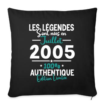 Cadeau Anniv. Juillet 2005, 18 ans - Housse de coussin décorative 45 x 45 cm - noir - Devant