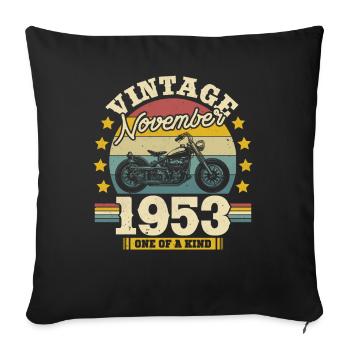 Vintage Novembre 1953 - 70 ans - Pièce unique - Housse de coussin décorative 45 x 45 cm - noir - Devant