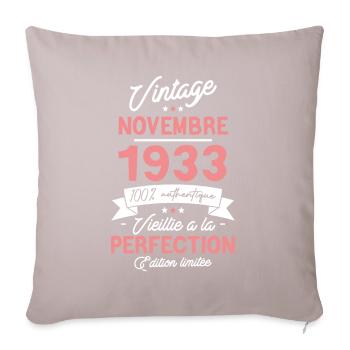 November 1933 90 Jahre Geburtstagsgeschenk - Sofakissenbezug 45 x 45 cm - helles Taupe - Vorne
