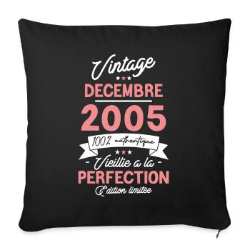 Vintage Décembre 2005 18 Ans - Housse de coussin décorative 45 x 45 cm - noir - Devant