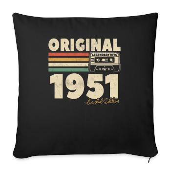 Cadeau rétro 1951 - 72/73 ans - Housse de coussin décorative 45 x 45 cm - noir - Devant