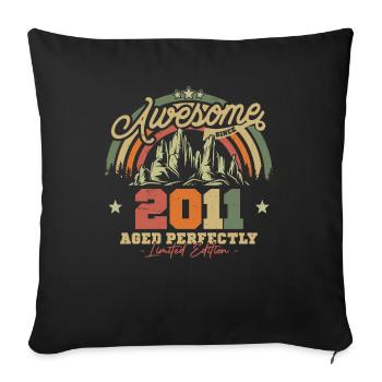 Cadeau d’anniversaire vintage 2011, 12/13 ans - Housse de coussin décorative 45 x 45 cm - noir - Devant