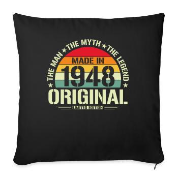 76e anniversaire Millésime 1948 - Housse de coussin décorative 45 x 45 cm - noir - Devant