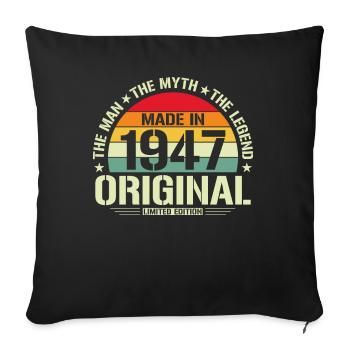 Anniversaire 1947 - Housse de coussin décorative 45 x 45 cm - noir - Devant