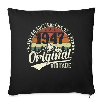 77e anniversaire Vintage rétro cadeau 1947 - Housse de coussin décorative 45 x 45 cm - noir - Devant