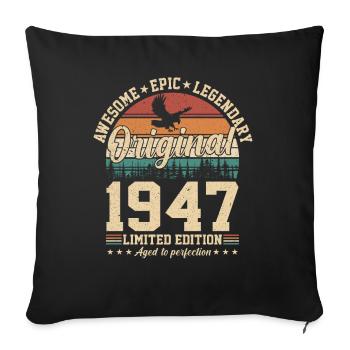 77e anniversaire Vintage rétro cadeau 1947 - Housse de coussin décorative 45 x 45 cm - noir - Devant