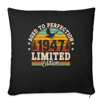 77e anniversaire Vintage rétro cadeau 1947 - Housse de coussin décorative 45 x 45 cm - noir - Devant