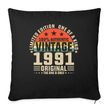1991 rétro anniversaire Design - Housse de coussin décorative 45 x 45 cm - noir - Devant