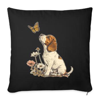 Beagle und Schmetterling - Sofakissenbezug 45 x 45 cm - Schwarz - Vorne
