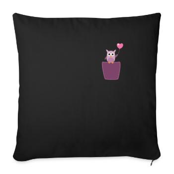 Owl in breast pocket Bird in bag - Sofa pillowcase 17,3'' x 17,3'' (45 x 45 cm) - black - Front