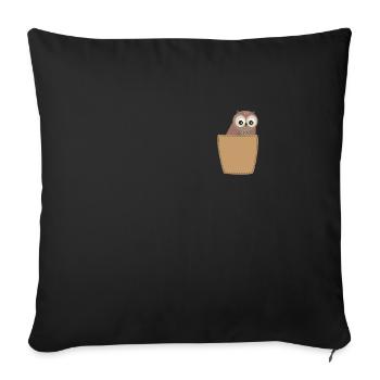 Owl in breast pocket - Sofa pillowcase 17,3'' x 17,3'' (45 x 45 cm) - black - Front