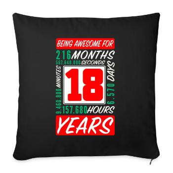 Adolescent 18 Ans Anniversaire Mois Heures - Housse de coussin décorative 45 x 45 cm - noir - Devant