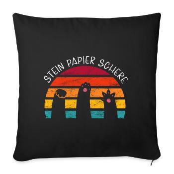 Katzenliebhaber Humor Lustig Stein Papier Schere - Sofakissenbezug 45 x 45 cm - Schwarz - Vorne