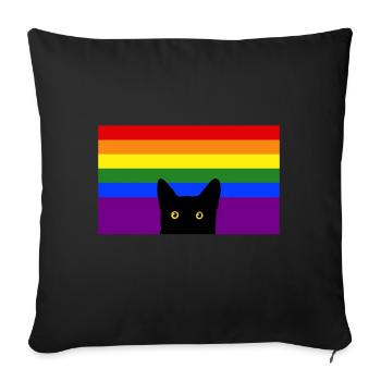 Chat jetant un coup d’œil sur le drapeau arc-en-ciel - Housse de coussin décorative 45 x 45 cm - noir - Devant