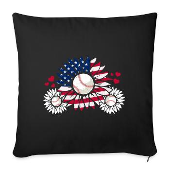 Patriotischer Baseball Sonnenblume - Sofakissenbezug 45 x 45 cm - Schwarz - Vorne