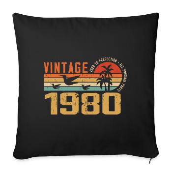 Vintage 1980 Cadeau Anniversaire - Millésime 1980 - Housse de coussin décorative 45 x 45 cm - noir - Devant