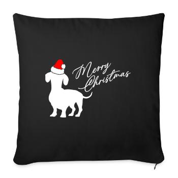 Joyeux Noël teckel avec bonnet de Père Noël - Housse de coussin décorative 45 x 45 cm - noir - Devant