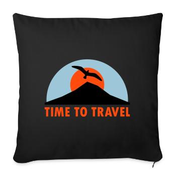 Temps de voyage (montagne, soleil, oiseau) - Housse de coussin décorative 45 x 45 cm - noir - Devant