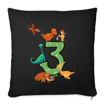Kids birthday shirt 3 years Young dinosaurs - Sofa pillowcase 17,3'' x 17,3'' (45 x 45 cm) - black - Front