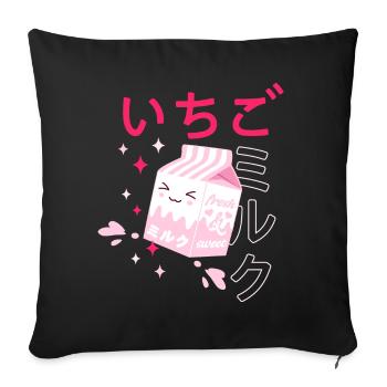 Strawberry Milk, Kawaii, Strawberry Milk - Sofa pillowcase 17,3'' x 17,3'' (45 x 45 cm) - black - Front