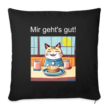 Glückliche Katze beim Essen - Sofakissenbezug 45 x 45 cm - Schwarz - Vorne