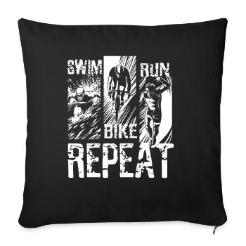 Swim Bike Run Repeat - Vintage Triathlon - Sofakissenbezug 45 x 45 cm - Schwarz - Vorne