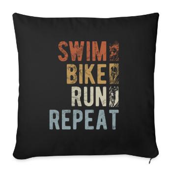 Swim Bike Run Repeat - Vintage Triathlon - Sofakissenbezug 45 x 45 cm - Schwarz - Vorne