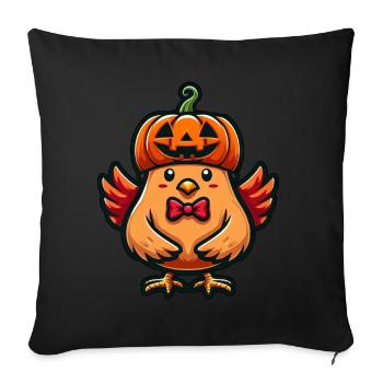 Halloween Poulet Poule Citrouille Dessin animé Octobre - Housse de coussin décorative 45 x 45 cm - noir - Devant