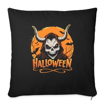 Déguisement de crâne de cornes d’Halloween - Creepy - Housse de coussin décorative 45 x 45 cm - noir - Devant