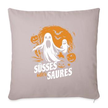 Halloween Kürbis Kostüm - Süßes oder Saures - Sofakissenbezug 45 x 45 cm - helles Taupe - Vorne
