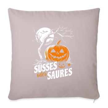 Halloween Kürbis - Süßes oder Saures - Sofakissenbezug 45 x 45 cm - helles Taupe - Vorne