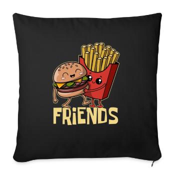 Burgers & Fries - Restauration rapide - Amis - Fête - Housse de coussin décorative 45 x 45 cm - noir - Devant